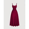thumbnail image 1 of Burgundy Waist Ruched A-Line Slip Dress For Women, Tea-Length Summer Swing Dress, 1 of 4