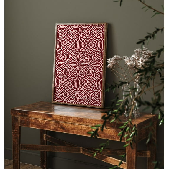 Burgundy Wall Art, Burgundy Red Abstract, Maroon Wall Art, Minimalist Wall Art, Contemporary Modern Home Decor, Earth Tones Poster, Stretched Canvas Size 16x24