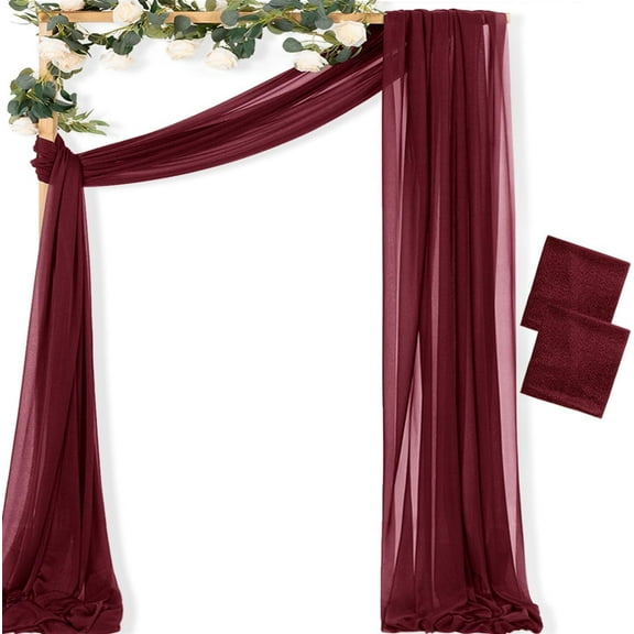 Burgundy Wedding Arch Draping Fabric 2 Panels 29" x 20 FT Extra Long Gauze Drapes Sheer Backdrop Curtains 6.6 Yards Outdoor Drapery Panels for Wedding Bridal Shower Party Ceiling Decoration