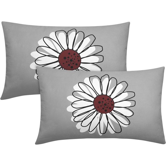 Burgundy White Daisy Pillow Covers 12x20 Set of 2 Spring Summer Grey Colored Decorative Throw Pillows Outdoor Modern Art Flower Pillowcase Lumbar Linen Cushion Case for Home Sofa Couch Bed