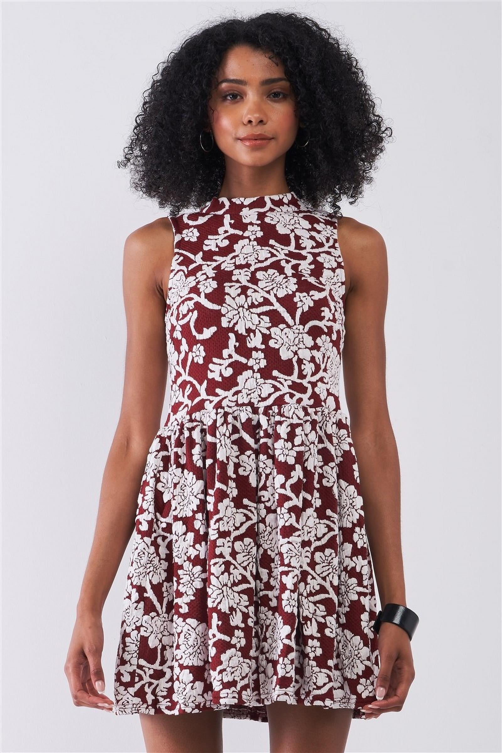 Burgundy & White Floral Crew Neck Sleeveless Fitted Mini Dress M - Walmart.com Burgundy & White Floral Crew Neck Sleeveless Fitted Mini Dress M - Walmart.com