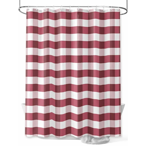 Burgundy White Shower Curtain, Buffalo Plaid Texture Waterproof Shower Curtain Set with 12 Hooks Lightweight Washable Fabric Shower Curtains for Bathroom 60x72 Inches