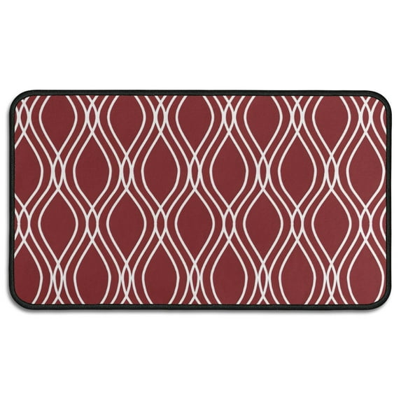 Burgundy and White Wavy Pattern Door Rugs,Washable Non Slip Door Mats Indoor,Decorative Door Mats,Entry Mat Indoor for Entrance,Bedroom,Kitchen,Bathroom,30"x17"