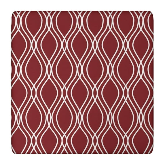 Burgundy and White Wavy Pattern Square Fitted Tablecloth with Elastic Edge,Square Table Cover,Washable Elastic Table Cover for Home Kitchen Party Decor 36"x36"