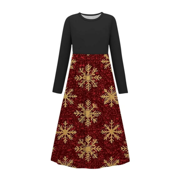 Burgundy Wine Boy Girl Girl Maxi Long Graphic Dresses for Girl Long Sleeve Boat Neck Happy Festival Christmas Lounge Fall Summer 2025 Clothing Trendy Regular Fit 11 Year
