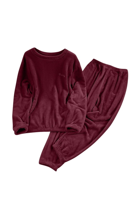 Burgundy Wine Ladies Matching Pajama PJ Sets for Women Velour Oversized Thick Warm Fuzzy Plain Winter Fall Sets 2025 Clothes Country Concert Y2K L