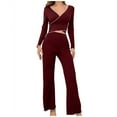 thumbnail image 1 of Burgundy Wine Ladies Pants Pajamas PJ 2PC Sets for Women Match Lounge 2 Piece Straight Leg Plain Long Leg 2PC Sets 2026 Trendy M, 1 of 9