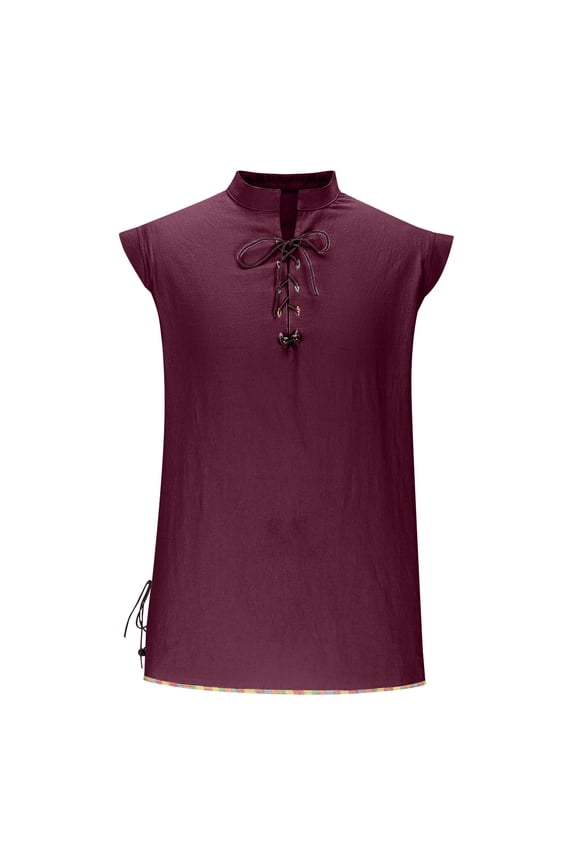 Burgundy Wine Mens Hippie Hawaiian Camisole Tank Tropical Plain Vests Vest Tops for Mens Sleeveless Collared High Neck Beach Lounge Fall Summer Vest 2026 Clothes Fashion L