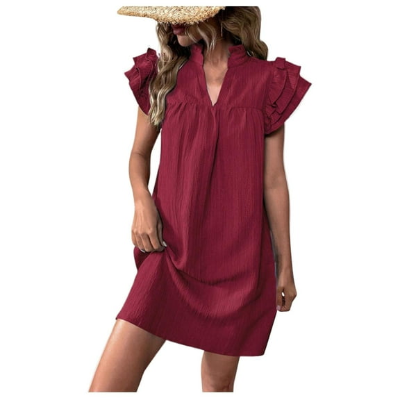 Burgundy Wine Short Sleeve for Ladies Fall Summer Collared Turtle Neck Spandex Midi Knee Length Plain Dress Womens 2025 Clothing Country Concert L