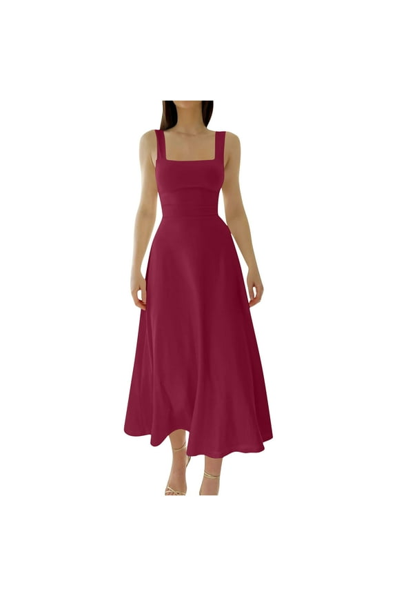 Burgundy Wine Slim Tunics for Women Fall Summer Spaghetti Strap V Neck Maxi Long Formal Prom Party Evening Gowns Dressy Plain Dresses Homecoming Dresses Ladies 2025 S