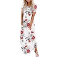 thumbnail image 1 of Burgundy Wine Spaghetti Strap Short Sleeve Dresses for Women Fall Summer Boat Neck Spandex Flower Graphic Maxi Long Loose Fit Brunch Dresses Ladies 2025 Clothes Y2K M, 1 of 1