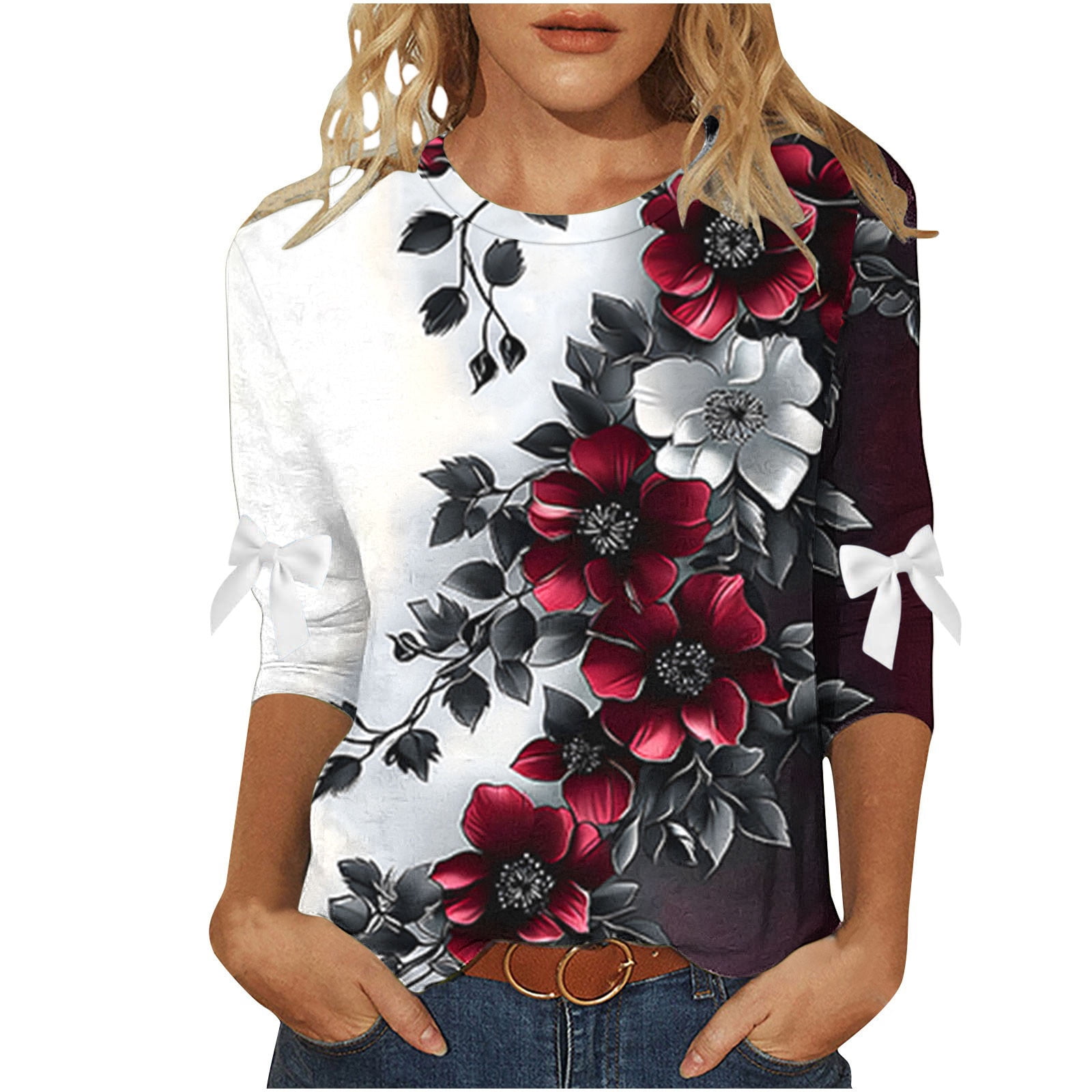Plus Size Clothing Shirts 2026.Burgundy Wine Teen Girls 3/4 Sleeve Tshirts Loose Fit Plus Size Tee ...