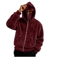 thumbnail image 1 of Burgundy Wine Warm Fuzzy Plain Casual Hood for Mens Fall Winter Long Sleeve Jacket Hoods Outfit Sweatshirts Man Zip Up 2026 M, 1 of 7