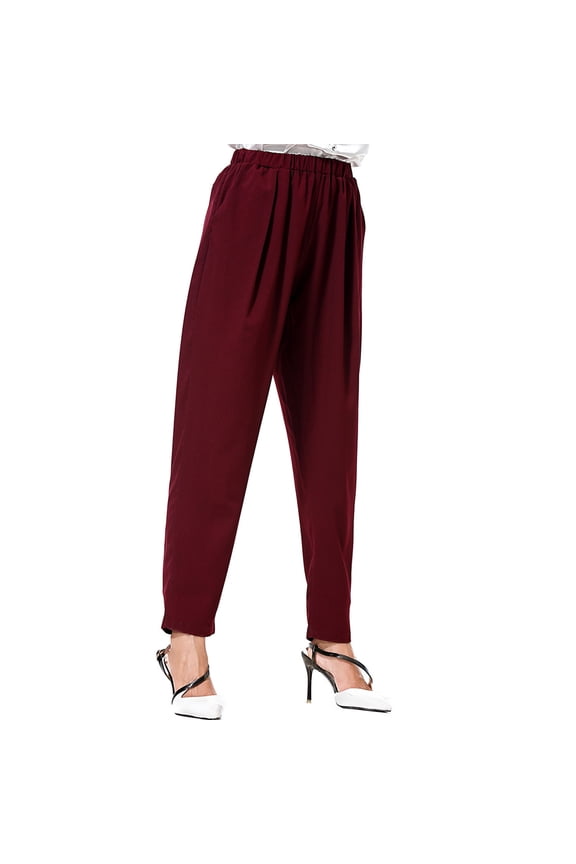 Burgundy Wine Women Brunch Trousers Pants for Women Spandex Loose Fit Harem High Waisted Straight Leg Basic Long Leg Fall Summer 2026 Clothes Trendy Y2K XL