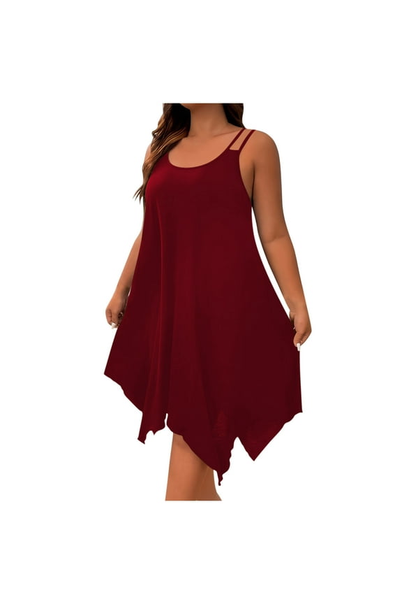 Burgundy Wine Women Crewneck Spandex Dresses for Women Sleeveless Slip Loose Fit Midi Summer Fall 2026 Clothing XXL