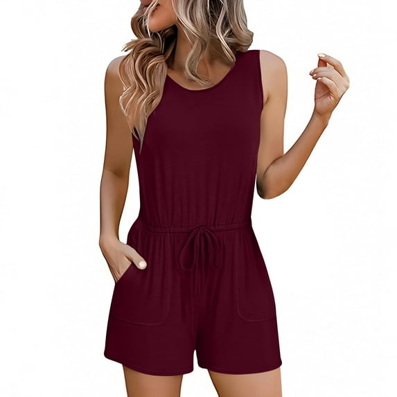 Burgundy Wine Women Pleated Camisole Tank Tie Knot Paperbag Straight Leg Bib Pants Shortalls Shorts Unitard for Women Spandex Lounge Fall Summer Shorts 2025 Clothes Y2K L