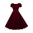 thumbnail image 1 of Burgundy Wine Women Short Sleeve Dresses for Women Square Neck Spandex Midi Knee High Plain Fall Summer Dresses 2025 Clothes Trendy Regular Fit Country Concert 3XL, 1 of 6