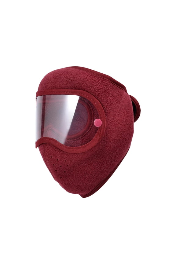 Burgundy Winter Fleece Full Face Mask, Windproof Cycling Face Cover with Hd Anti-Fog Eye Shield, Cold Weather Outdoor Gear for Commuting, Skiing, Motorcycle Riding and Hiking