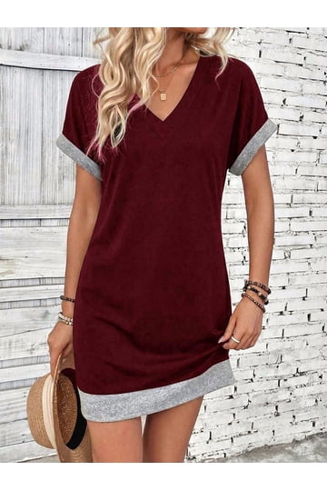 burgundy mini dress casual UNLABEL FW25 Iskar Pinafore Dress in Shiny Burgundy main image 0