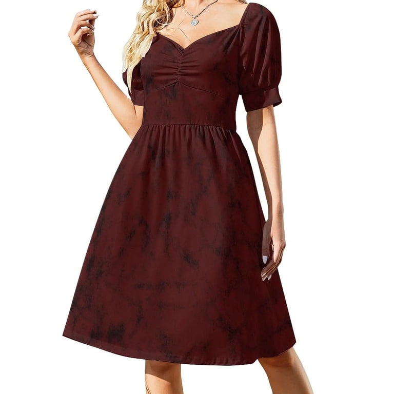 Burgundy and Black Distressed Dress party dresses woman loose summer dress  women evening dress sexy dress - Walmart.com