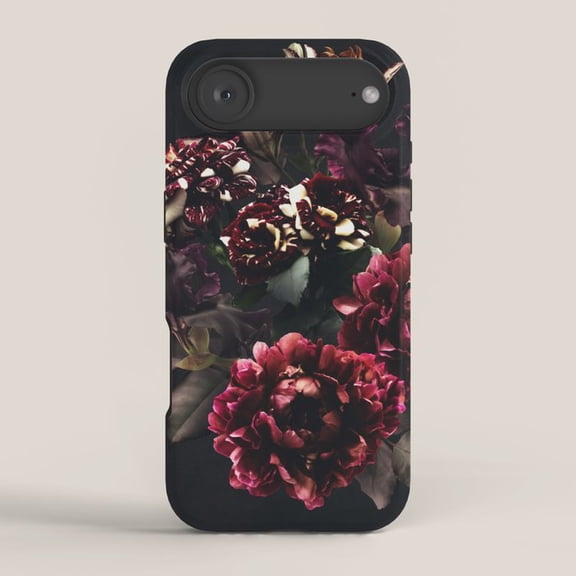 Burgundy and Cream Moody Floral Tough Case for Apple iPhone Series, Polycarbonate and TPU