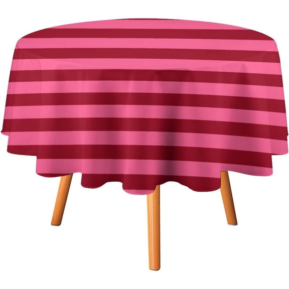 Burgundy and Hot Pink Stripes Tablecloth 70inch Round Table Cover Washable Table Cloth for Kitchen Dinning Party Tabletop Modern Decoration