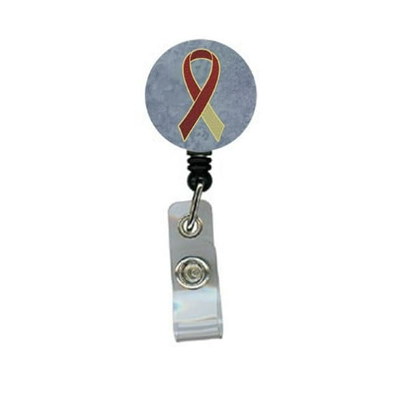 Burgundy and Ivory Ribbon for Head and Neck Cancer Awareness Retractable Badge Reel