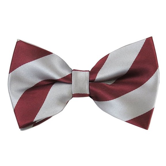 Burgundy and Silver College Stripe Pre-Tied Bow Tie