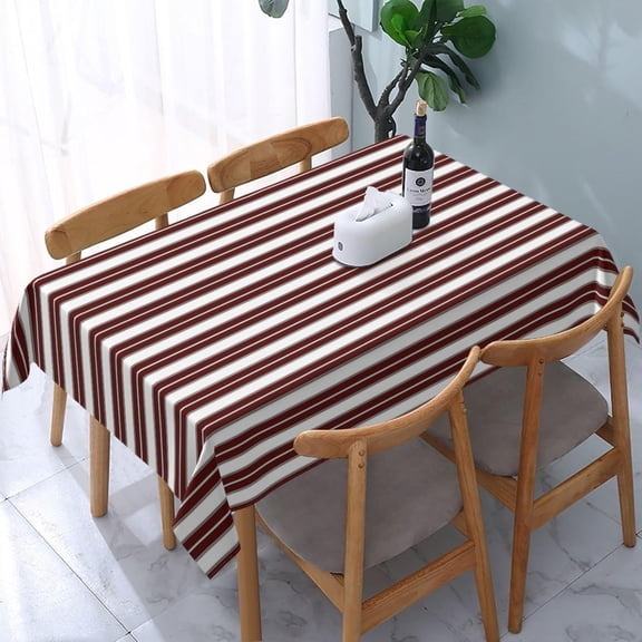 Burgundy and White Striped Rectangle Table Cloth Soft Washable Oblong Tablecloth Covers for Kitchen & Table Linens 60" x 84"