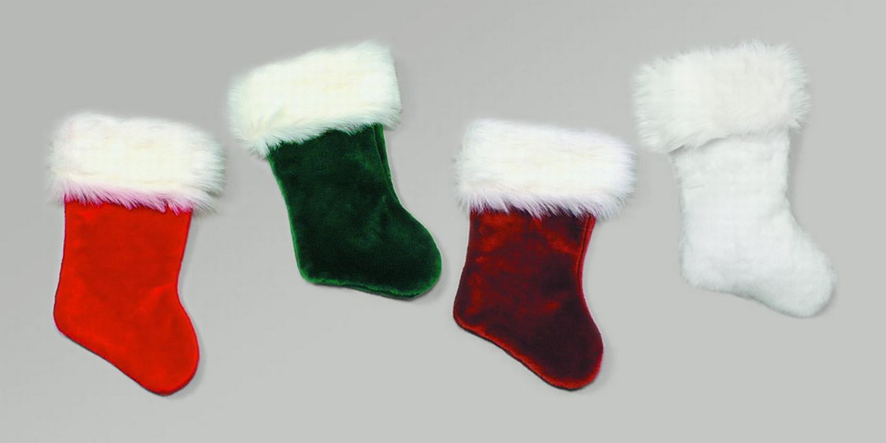 Burgundy and White Velvet Christmas Stocking with Faux Fur Cuff