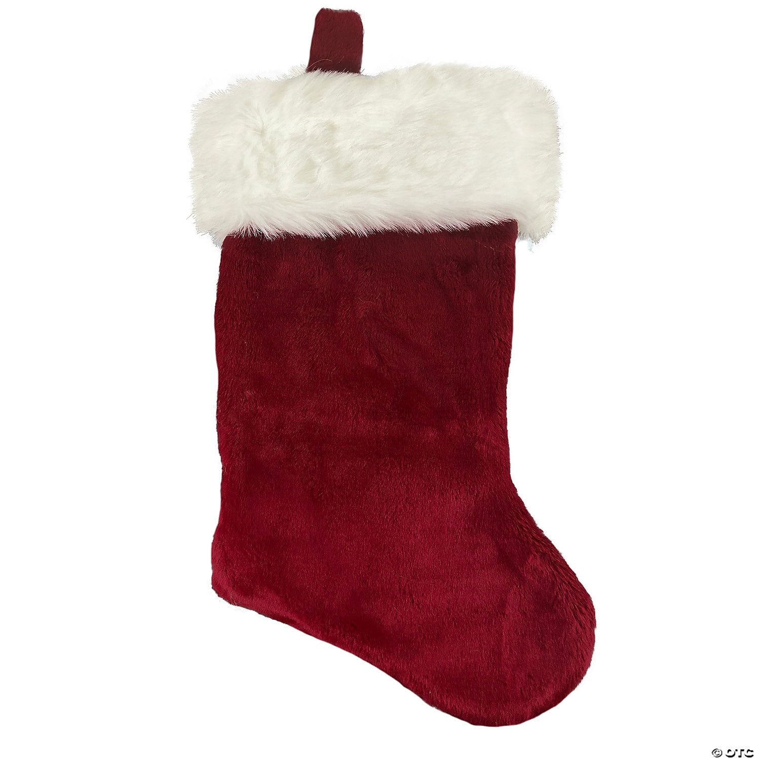 Burgundy and White Velvet Christmas Stocking with Faux Fur Cuff