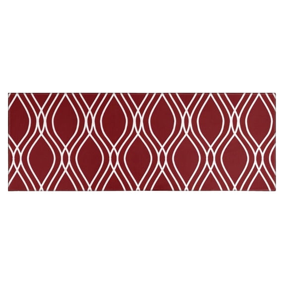 Burgundy and White Wavy Pattern Kitchen Rug Mat,Kitchen Runner Rugs Non Skid Washable,Decorative Kitchen Floor Mats for Kitchen,Sink,Laundry,17"X47"