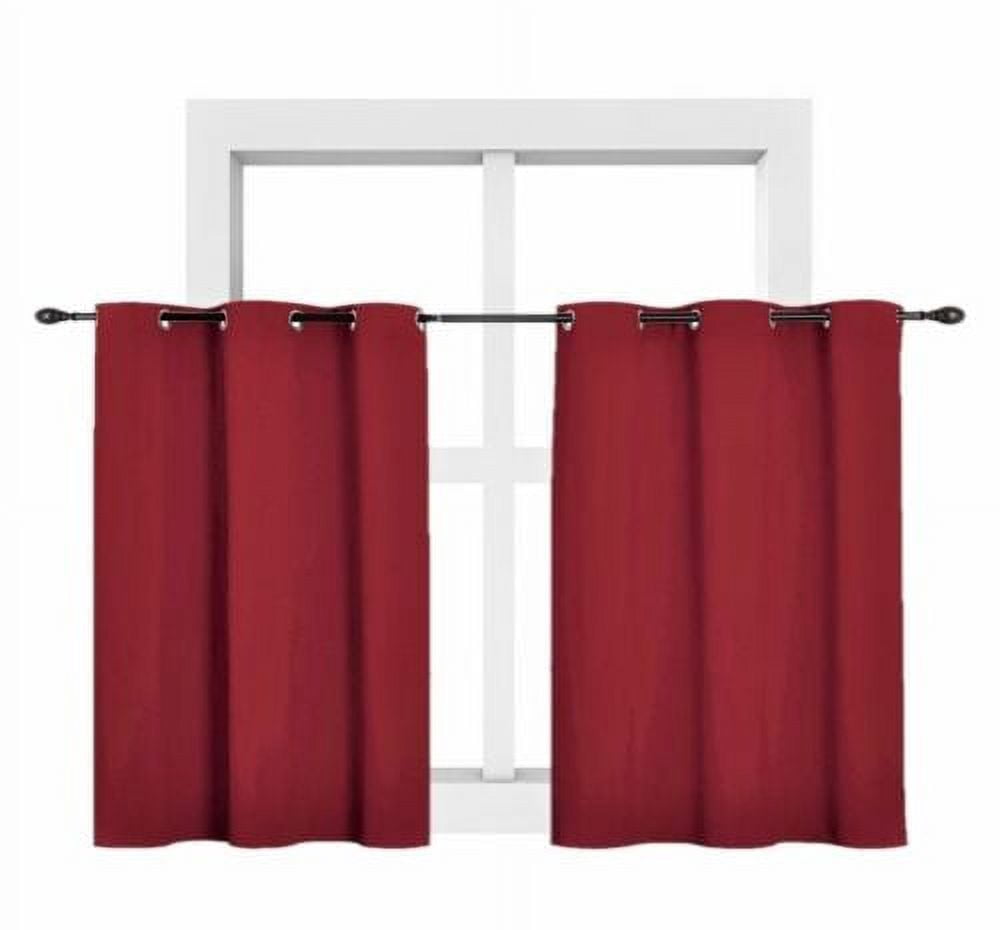 Burgundy color 1 Panel Grommets top window treatment curtain thermal insulated blackout drape blocking sun light size 28" wide X 36" length for kitchen décor or small window K30