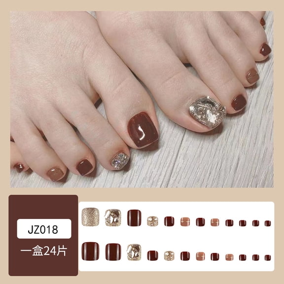 Burgundy glitter full of drilled white toenail pieces, wearing finished toenail products, removable and repeated use of toenails