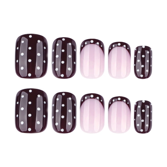 Burgundy press-on nails, hot-selling white polka dot design, short square false nails