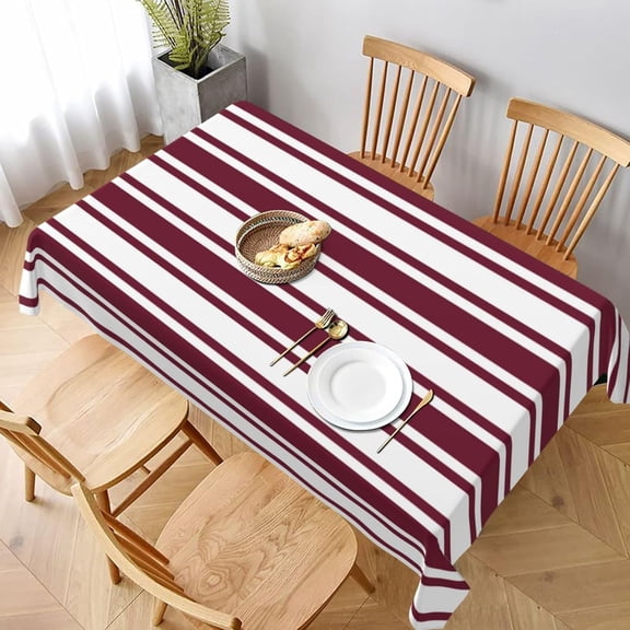 Burgundy red and White Candy Stripes Rectangle Table Cloth Soft Washable Oblong Tablecloth Covers for Kitchen & Table Linens 60" x 102"