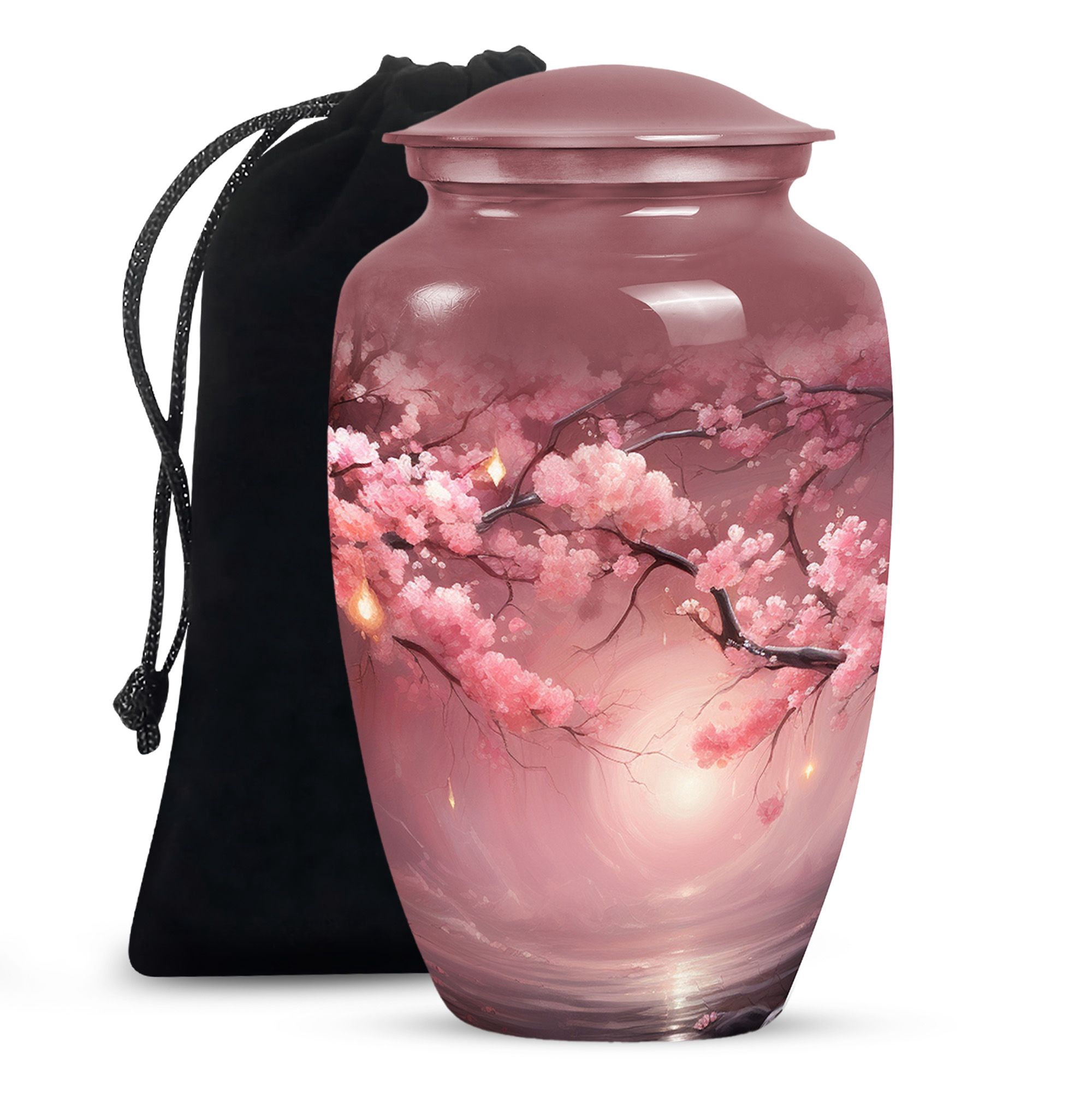 Burial Handcrafted Pink Forest Urns For Human Ashes Adult Men - Cremation Large Urn For Human Ashes Adult Women - Memorial Gift For Decorative - 10Inch And 200Lbs Include Velvet Bag