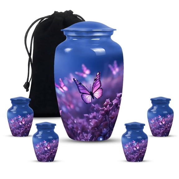 Burial Large Purple Butterfly Urns For Human Ashes Adult man - Cremation Keepsake Urn For Human Ashes Adult Women - Memorial Gift For Decorative - Combo 10Inch 200Lbs And 3Inch 2Tbsp Capacity