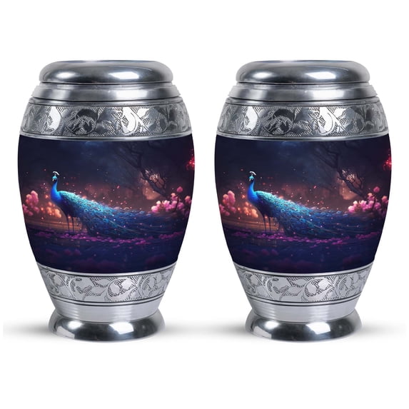 Burial Peacock In A Pink Garden Urns For Adult Human Ashes - Set Of 2 Urns For Ashes Adult Female & Male - Memorial Ashes Keepsake Urns For Human Ashes - Burial Urns (Size - 3inch, 2pcs)