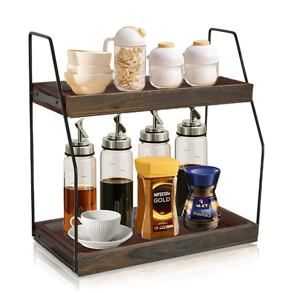 Buric 2 Tier Organizational Organizer for Coffee Bar, Desktop Cosmetic Storage, Bathroom Organizer and Kitchen Organizer, Walnuts
