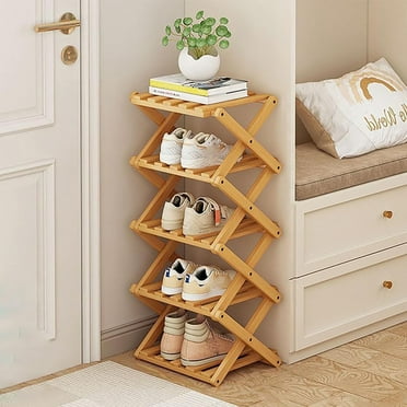 Buric 5 Tier Flexible Combination Shoe Rack, Shoe Organizer, Freestanding Small Shoe Rack, Stackable Nan Bamboo Shoe Rack Organizer, Natural