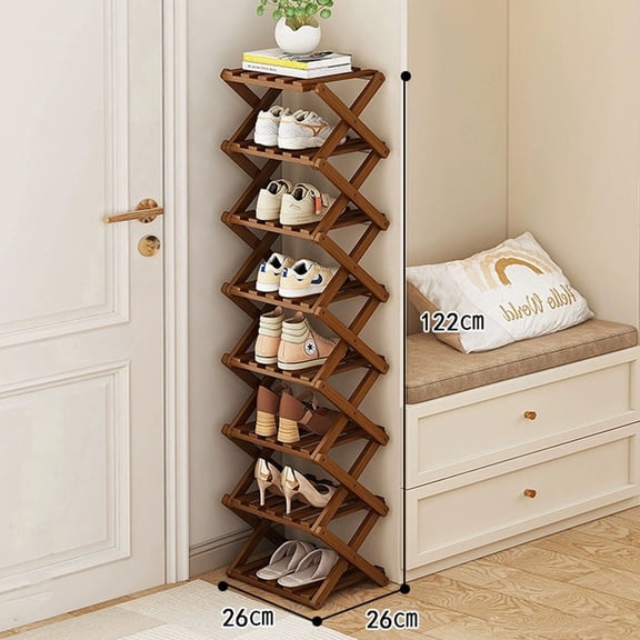 Buric 8 Tier Flexible Combination Shoe Rack, Shoe Organizer, Freestanding Small Shoe Rack, Stackable Nan Bamboo Shoe Rack Organizer, Brown