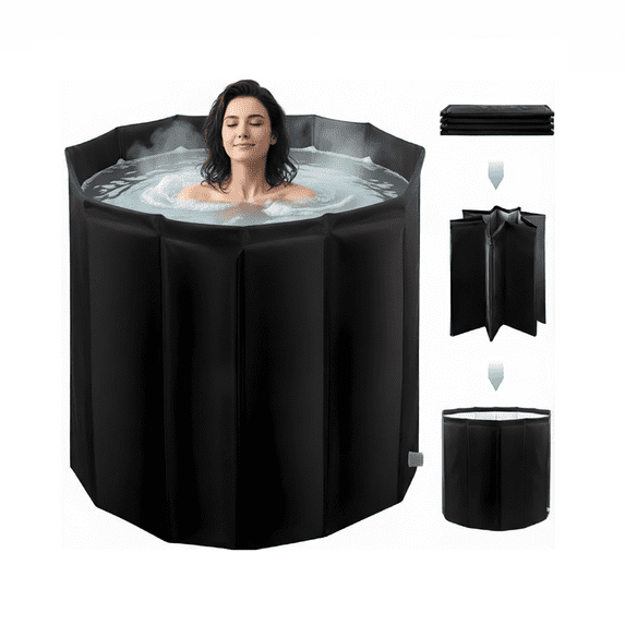 Buric Adult Collapsible Portable 31” Bath Tub, Hot & Ice Bath, Soak Spa,Black