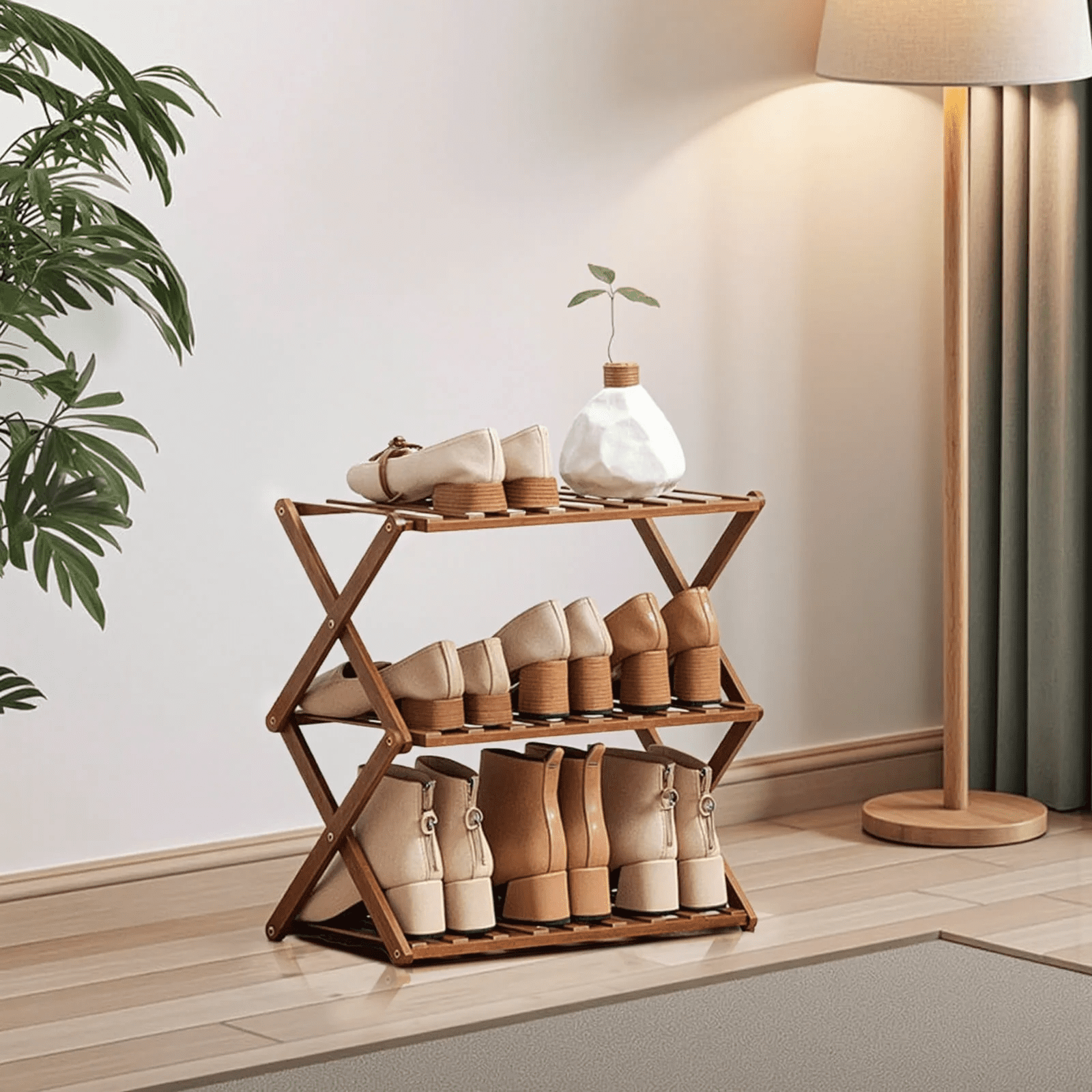 Honey Can Do 3-Tier Nesting Bamboo Shoe Rack, Natural