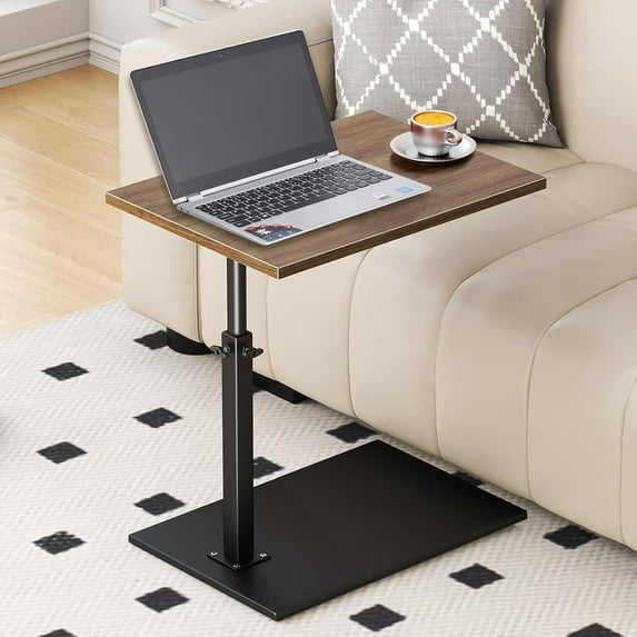 Buric C Shaped Side Table End Table, 360° Swivel and Adjustable Height Side Table Sofa Table for Couch(Walnut)