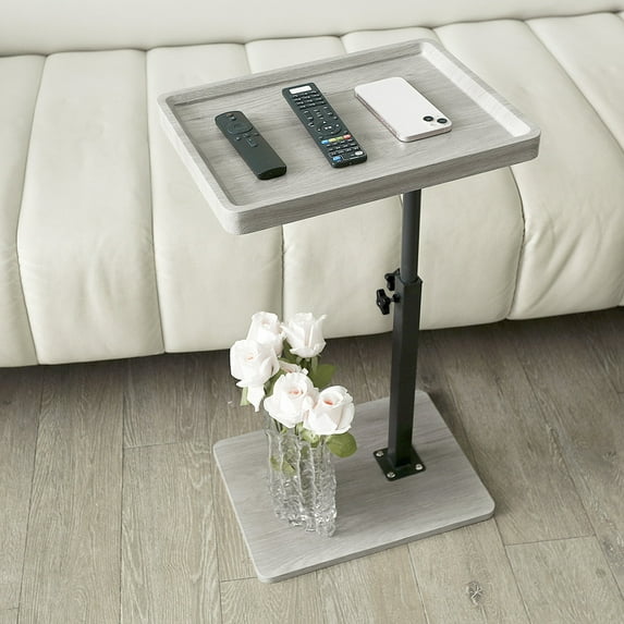 Buric C Shaped Side Table End Table, 360° Swivel and Adjustable Height Side Table Sofa Table for Couch with Wheel, sutible Small space(Gray)