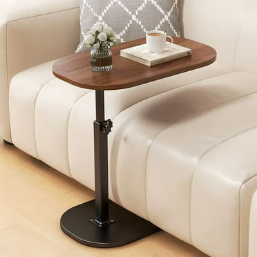 Buric C shaped Height Adjustable Side Table, 360° Swivel Small Side Table for Sofa, Living Room, Bedroom, Office. Walnut