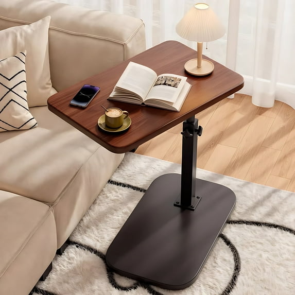 Buric C-shaped adjustable sofa side table, 360° swivel small side table, side table for living room, bedroom, sofa TV tray table, side table for small space (Walnut)