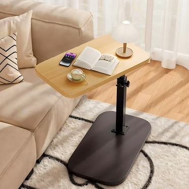 Buric C-shaped adjustable sofa side table, 360° swivel small side table, side table for living room, bedroom, sofa TV tray table, side table for small space （Wood）
