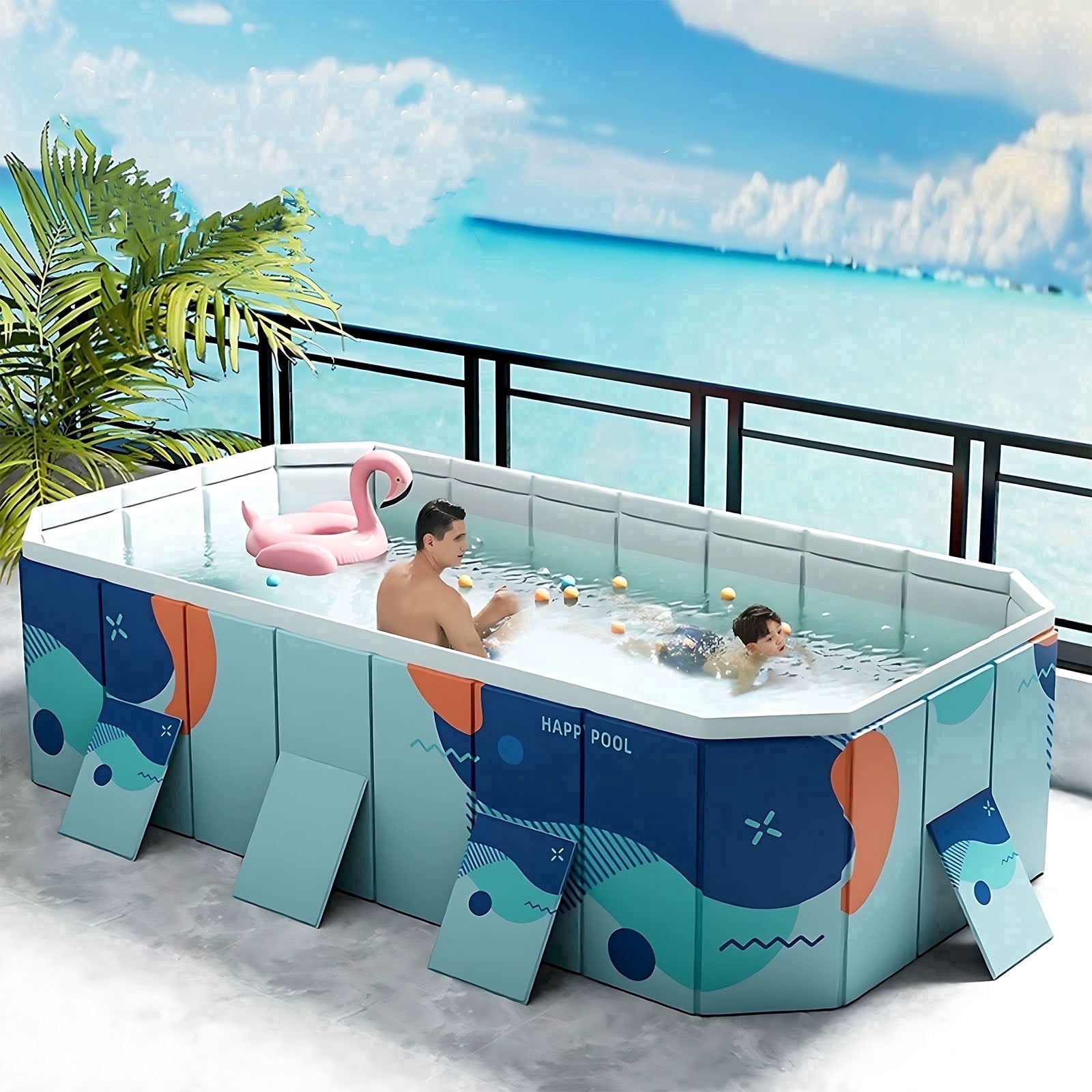 Buric Domestic Swimming Pools, 118in Foldable Large Capacity Pool